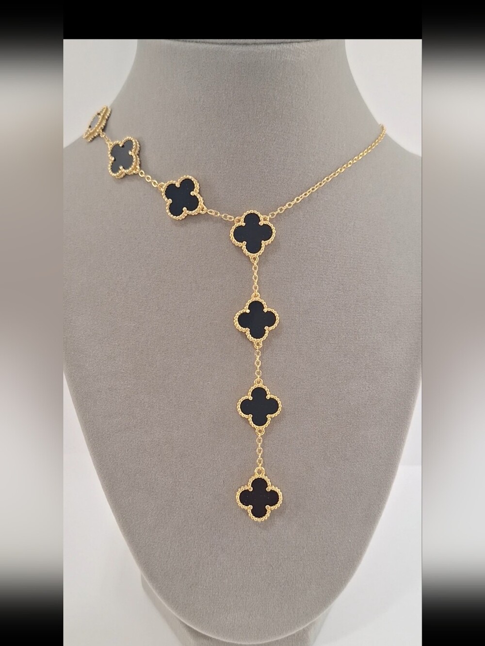 Lariat Black Onyx 7 Clovers necklace